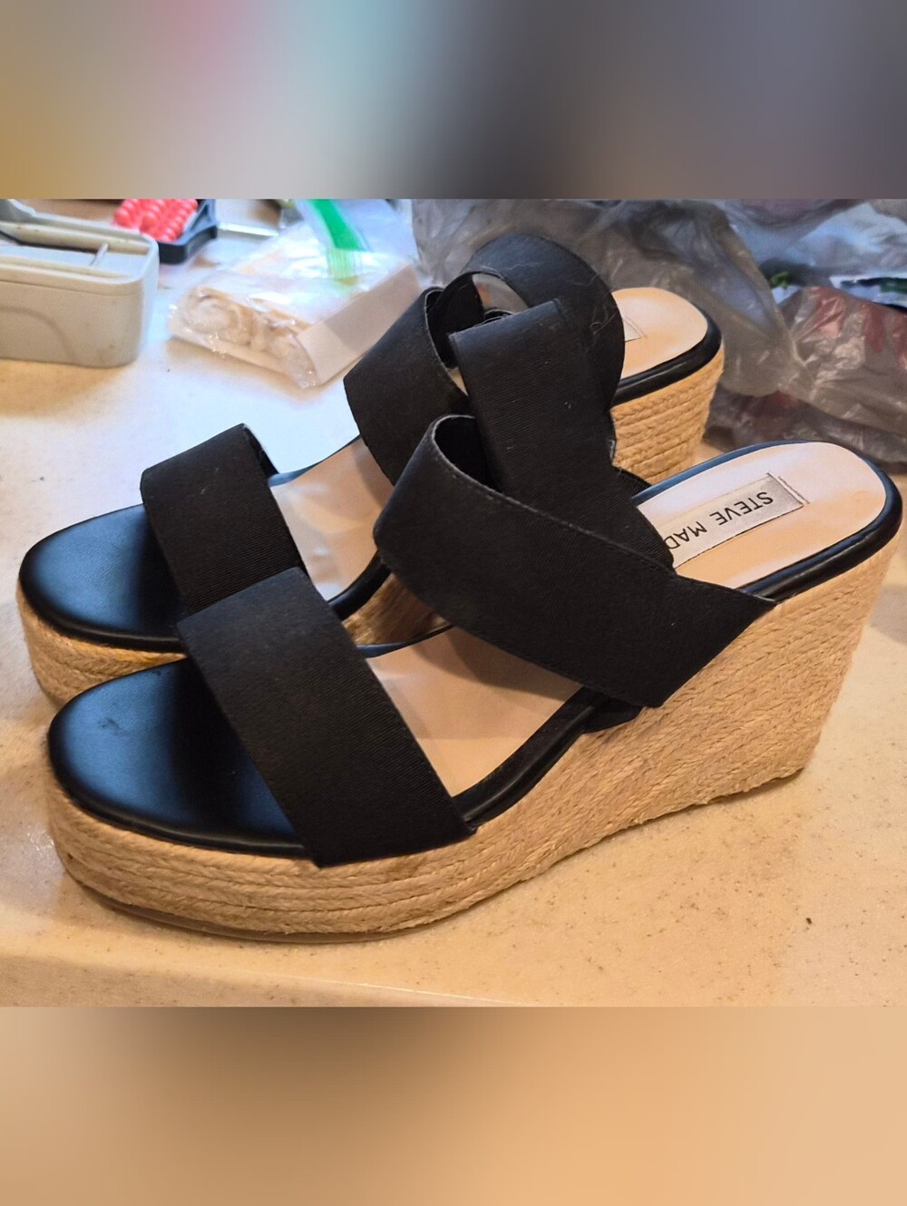 Steve Madden Black Espadrille Wedge Sandals